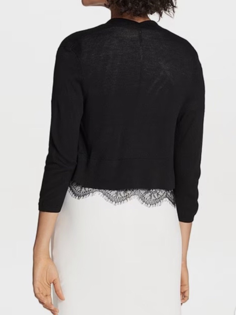 Tommy Hilfiger Black Lace-Hem Cropped Cardigan 3/4 Sleeve Size S